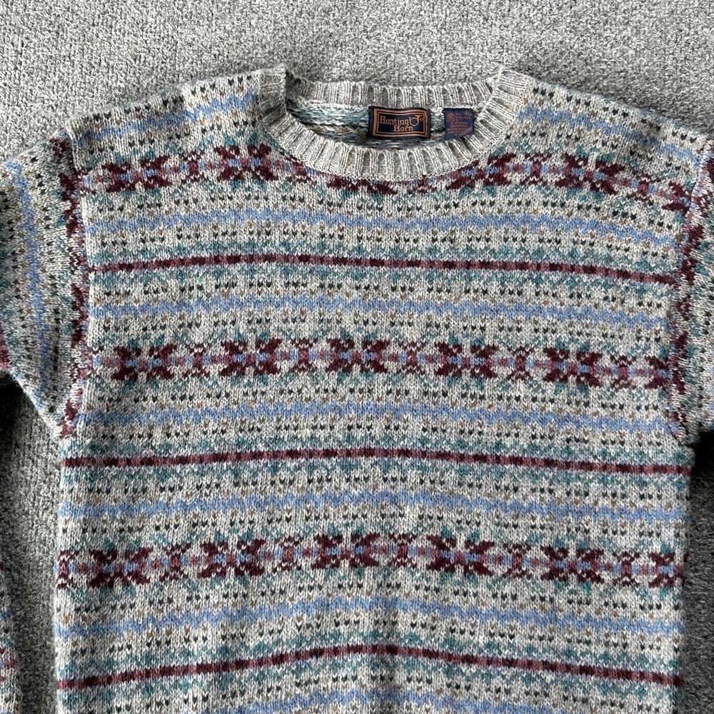 Vintage Hunting Horn Sweater Mens M Multicolor Shetland Wool Fair Isle Hong Kong